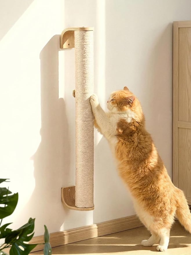 FUKUMARU Cat Wall Scratcher, 28" Kitten Scratching Post | Natural Sisal Pole, Wall Mounted Climbing Tree for Indoor Cats