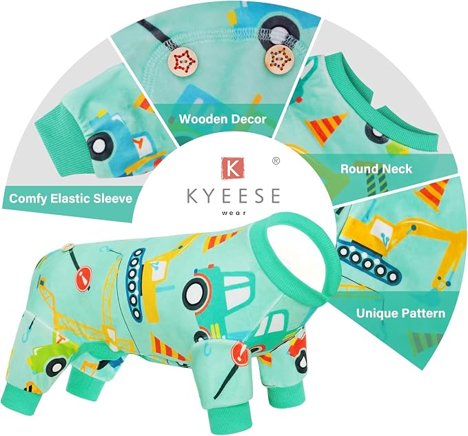 KYEESE Dog Pajamas Velvet Dog Pajamas Small Sized Dogs Soft Dogs Clothes Pet Coat Stretchy Doggie Pjs Pet Costume with Construction Vehicles Pattern Comfy Doggie Jammies Onesie, Medium