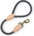 Mile High Life Short Dog Leash with Genuine Leather Connection, 4/5/6 FT | Rope Leash, Heavy Duty 360° Swivel Metal Clasp, for Small Medium & Large Dogs Walking (Black, 18 Inch)