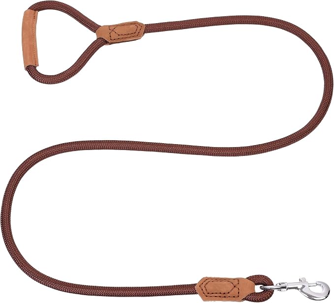 Mile High Life Dog Leash with Genuine Leather Handle, 6 FT/5 FT/4 FT | Leather Grip Rope Leash, Heavy Duty 360° Swivel Metal Clasp, for Small Medium & Large Dogs
