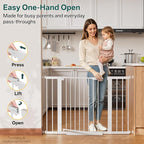 InnoTruth 29.6-44.6 in Wide Baby Gate for Stairs and Doorways, White | Indoor Metal Dog Gate for Pets, Auto Close 2 Way Swing Walk Through Door, Double Lock & Y-Bolts, Pressure or Hardware Mount