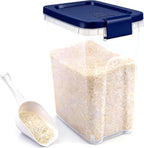 Tight-Lock Rice Container 10-15 Lbs, Airtight Flour Container Dry Food Bin | Plastic Food Container with Scoop, Dry Food Storage Bin Dispenser for Cereal, Sugar, Kitchen, Pantry Organizers and Storage