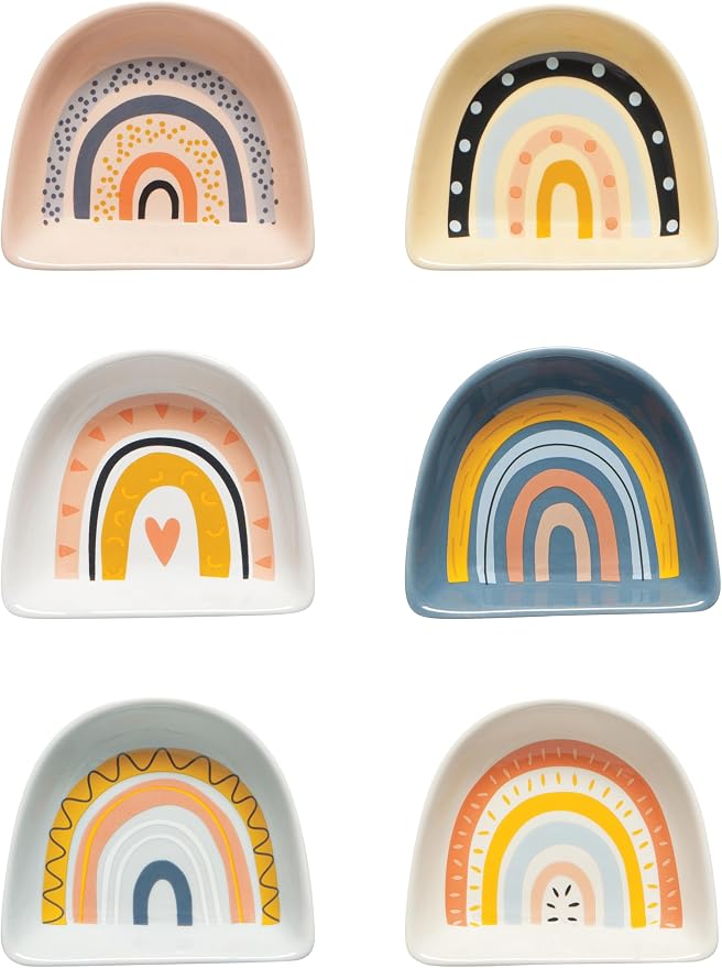 Jubilee Stoneware Pinch Bowls, Rainbows