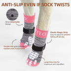 PUPTECK Anti-Slip Dog Socks with Double Sides Grips for Small Medium Large Dogs Hardwood Floors Prevents Licking, Dog Shoes for Hot Pavement Traction Control for Senior Dogs, Grey&Pink M