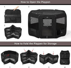 DONORO Dog Playpen Portable Pet Play Pens for Small Dog/Cat/Rabbit/Chicks, Cat Playpen Indoor/Outdoor with Carring Case, Removable Zipper Top and Bottom (Black, Large (46"x46"x23"), 8)