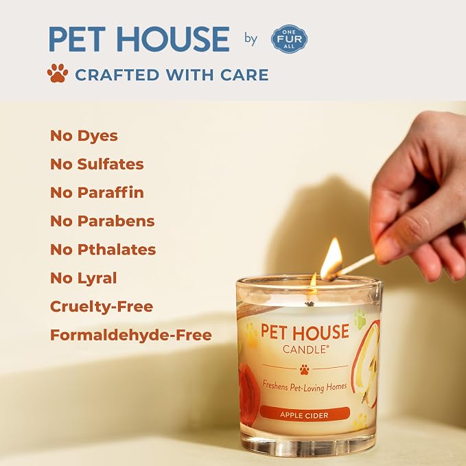 Pet House Candle Plant-Based/Soy - Clean Burning Scented, Long Lasting Pet Odor Candle for Home - Vanilla Sandalwood