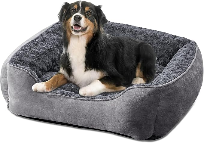 JOEJOY Rectangle Dog Bed for Large Medium Small Dogs - Washable Orthopedic Sofa Bed, Soft Breathable Puppy & Pet Cuddler, Durable Calming Dog Bed with Anti-Slip Bottom, Multiple Sizes, Dark Grey