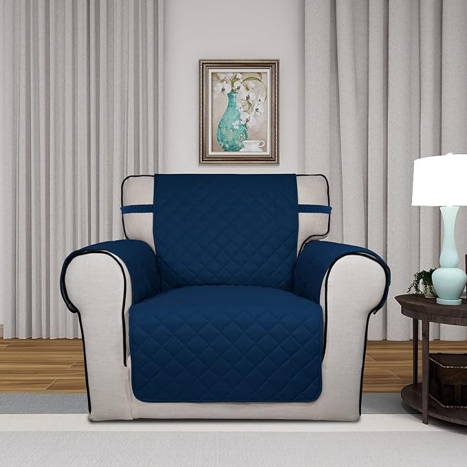 PureFit Reversible Chair Sofa Cover Dog Couch Covers for Sofa, 25.5 in | Navy/Navy, Water Resistant Couch Protector, Washable Pet Couch Cover with Non Slip and Elastic Straps For Kids