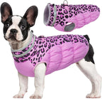 FUAMEY Dog Jacket for Medium Dogs Warm Dog Jackets with Harness Built in | Dog Winter Jacket Cold Weather Snow Puppy Vest Water-Resistant Zip up Dog Fleece Jackets High Visibility Pink Leopard M