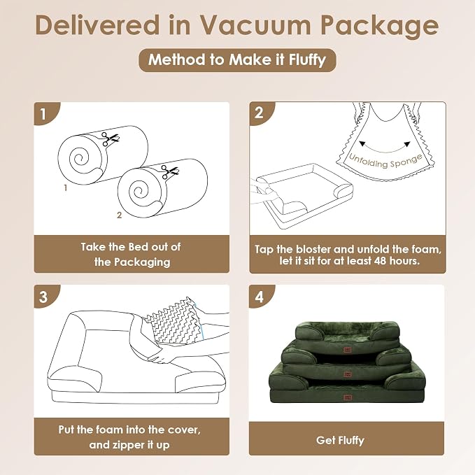 EHEYCIGA Orthopedic Small Dog Bed, Waterproof Memory Foam Washable Pet Beds | Non-Slip Bottom and Egg-Crate Foam Medium Pet Couch Bed with Washable Removable Cover, Dark Green