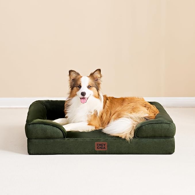 EHEYCIGA Orthopedic Dog Beds Large Sized Dog, Waterproof Washable Pet Bed | Non-Slip Bottom and Egg-Crate Memory Foam XL Dog Couch Bed with Washable Removable Cover, Dark Green, 41Inch