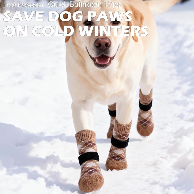 EXPAWLORER Dog Socks to Prevent Licking Paws,Anti Slip Dog Shoes for Hot Pavement,Dog Booties for Hardwood Floors,Dogs Boots & Paw Protectors for Small Medium Large Senior Dogs,British Style,Khaki L