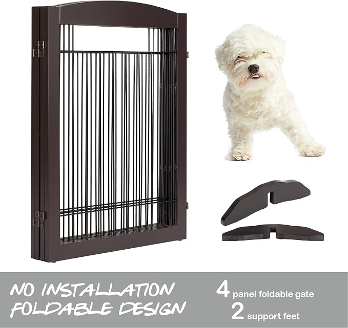 PAWLAND 96-inch Extra Wide Dog gate for The House, Doorway, Stairs, Freestanding Foldable Wire Pet Gate, Set of Support Feet Included (Espresso, 30" Height-4 Panels)