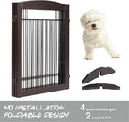 PAWLAND 96-inch Extra Wide Dog gate for The House, Doorway, Stairs, Freestanding Foldable Wire Pet Gate, Set of Support Feet Included (Espresso, 30" Height-4 Panels)