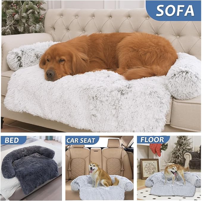 Calming Dogs/Cats Bed Mats, Dog Pad Washable Removable Couch Cover, Plush Long Fur Mat for Pets, Waterproof Lining, Perfect for Small, Medium and Large Dogs and Cats (Navy Blue, 31"x23")