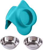 Hubulk Pet Dog Bowls 2 Stainless Steel Dog Bowl with No Spill Non-Skid Silicone Mat + Pet Food Scoop Water and Food Feeder Bowls for Feeding Small Medium Large Dogs Cats Puppies (Medium, Green)