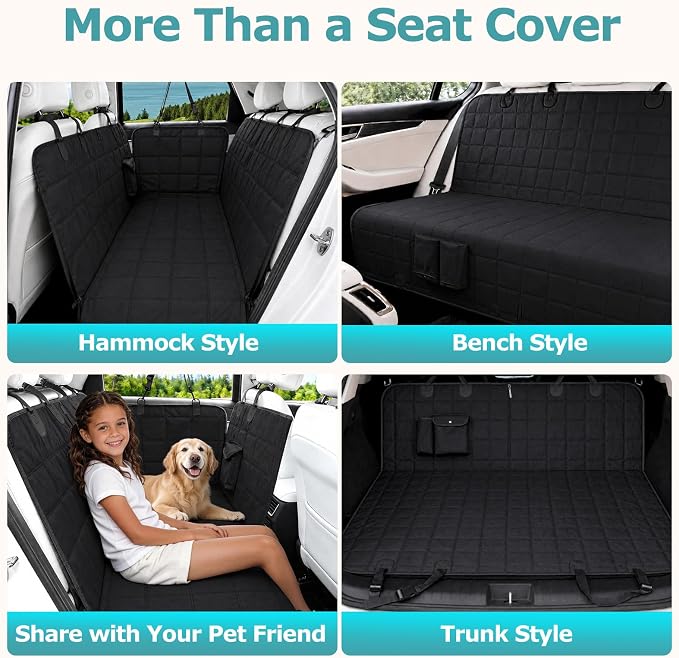 Bark Lover Dog Car Seat Covers for Back Seat, Spill-Resistant Car Seat Protector for Dogs Hammock for Cars Trucks SUV, Full Coverage Protection for Your Vehicle Interior