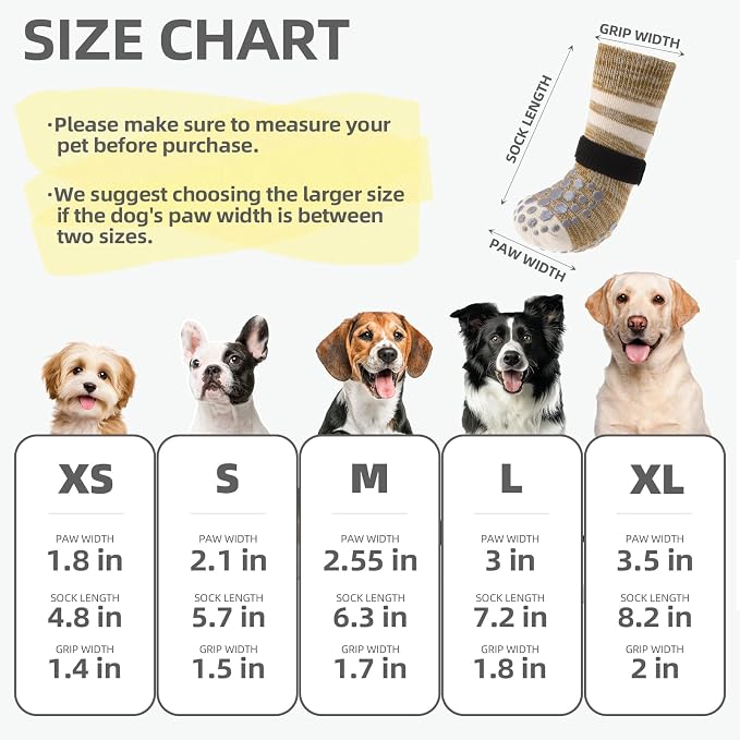PUPTECK Non Slip Dog Socks to Prevent Licking for Hardwood Floors, Shoes for Hot Pavement Summer Small Medium Large Size Dogs Traction Control Booties Paw Protectors Boots Cold Winter