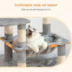 Heybly Cat Tree, Kitten Tower with Large Soft Cat Basket HCT008SW | Cat Condo with Spacious Cat Bed Cave with Hidden Space, Sisal Scratching Posts, Dangling Ball for Indoor Cats, Light Gray