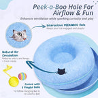 MeowMates Peekaboo Cat Cave Donut Bed for Multiple Cats Upto 45lbs, 3-in-1 Large Cat Tunnel & Donut Bed Combo w Round Tunnel Scratcher for Indoor Cats, Hanging Toy, Washable & Detachable