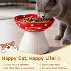 Mushroom Cat Bowl-Whisker Fatigue Cat Bowl,Cute Cat Bowls,Elevated Cat Food Bowl, Lead & Cadmium Free Ceramic Cat Bowls for Food and Water.(Red)