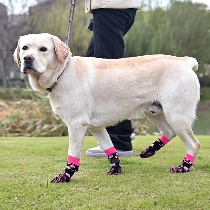 KOOLTAIL Valentines Dog Socks Shoes Costume to Prevent Licking Paws, Winter Dog Boots & Paw Protector for Hardwood Floors Anti Slip,Traction Control Grip Booties for Small Medium Large Senior Dogs, SM