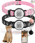 Peace of Mind Cat Collar 2-Pack: QR Code Tag with Permanent Online ID + Breakaway Reflective Collar, Scan for Immediate Contact if Lost (Pink & Black)