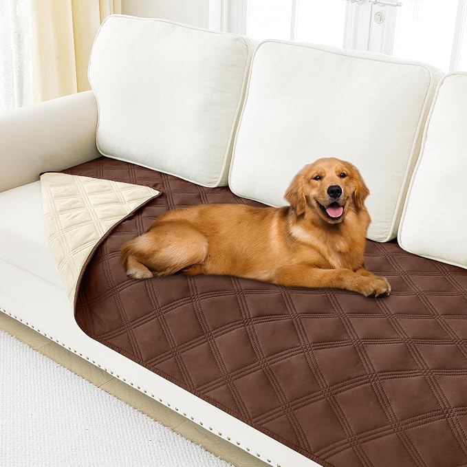 Smiry Waterproof Dog Bed Cover, Reversible Pet Blanket for Sofa Couch | Soft Washable Dog Blanket, Leakproof Couch Cover for Dogs Cats & Furniture Protection, 40x80, Brown/Beige