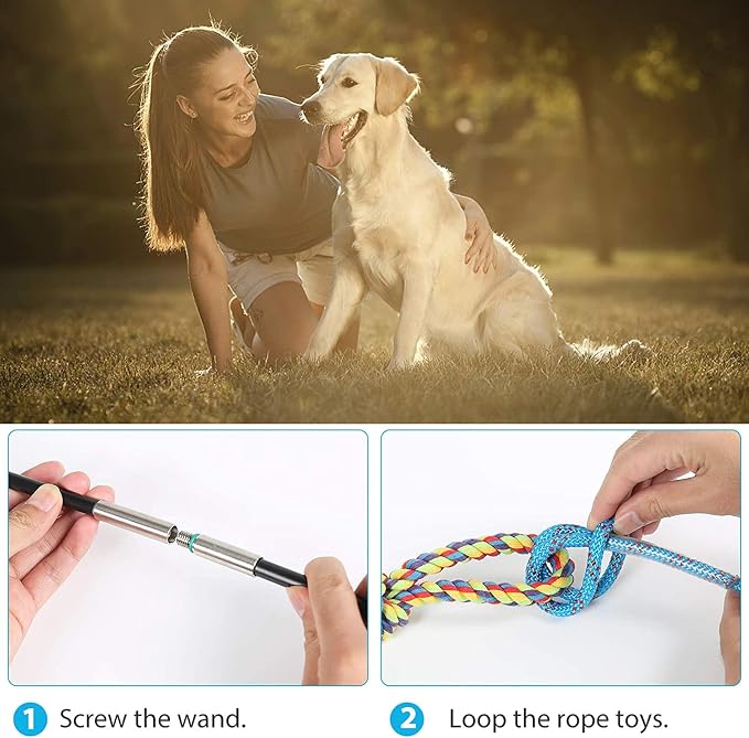 Flirt Pole for Dogs Interactive Chase Toy for Large Medium Small Puppy Dogs | For Chase and Tug of War, Dog Teaser Wand with Lure, Chewing Toy, for Outdoor Exercise & Training,Easy to Use,Carry, Sturdy