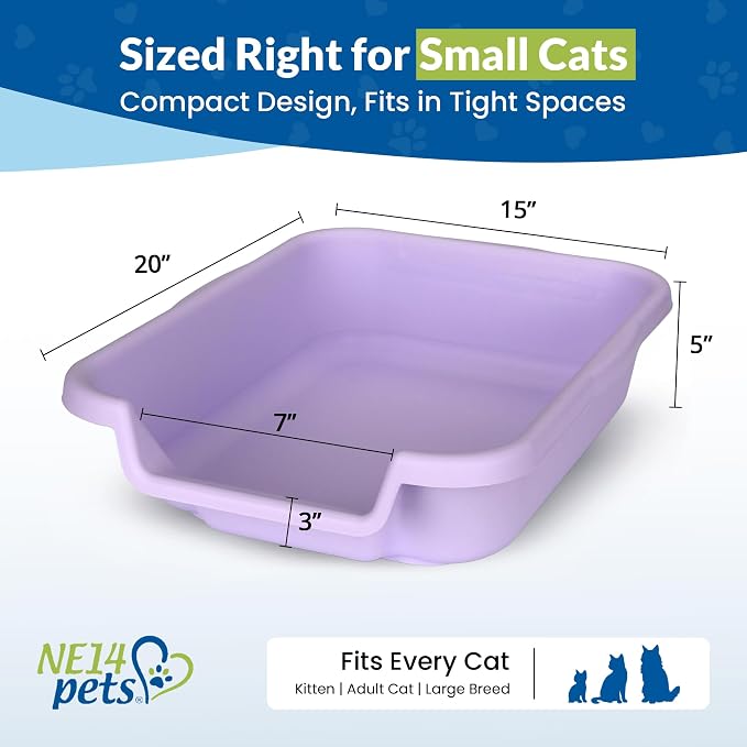 KittyGohere Senior Cat Litter Box Small with Scoop, Storybook Lavender | Open Top Low Entrance Kitty Litter Box With With Long-handle Jumbo Scoop, Lightweight & Durable Litters Box, Made in USA