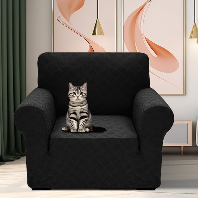 YEMYHOM Couch Cover Latest Jacquard Design High Stretch Sofa Chair Covers for Living Room, Pet Dog Cat Proof Armchair Slipcover Non Slip Magic Elastic Furniture Protector (Small, Leaf Patten Black)