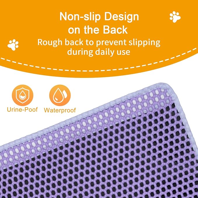 Cat Litter Box Mat-Super Large 47''x36'' Litter Trapping Mat for Cat-XXL Litterbox Matt for Floor-2 Layer Catcher Rug for Pet kitty Litterbox-Waterproof Urine Proof,Non-Slip,Purple