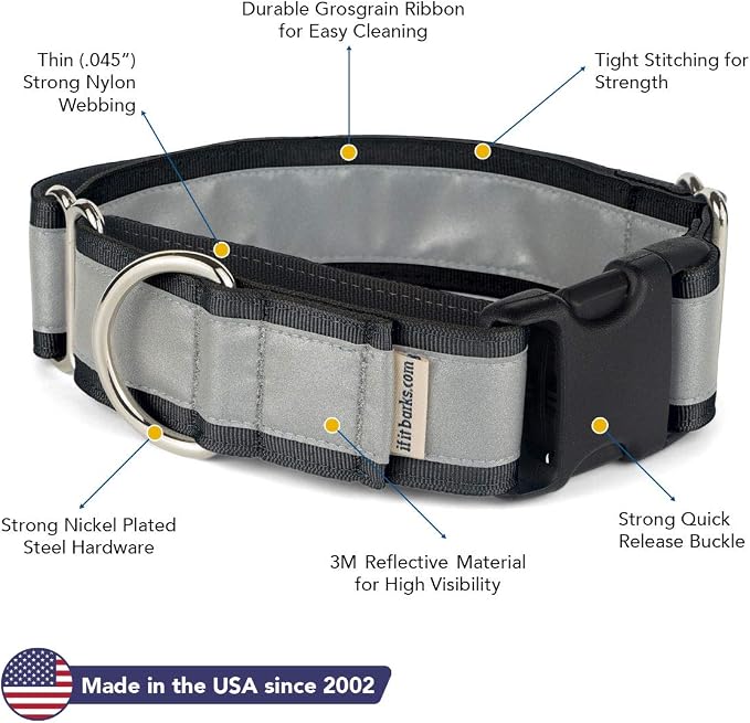 If It Barks - 1.5" Reflective Martingale Collar with Quick Snap Buckle for Dogs - Adjustable - Made in USA - Strong, Durable, and Comfy - Ideal for Training - Fits Most Breeds - Medium, Black