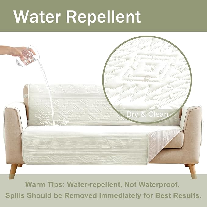 White Loveseat Covers for 2 Cushion Couch, Water-Repellent Quilted Covers for Sofa, Machine Washable Love Seat Couch Covers, Pet Friendly Loveseat Slipcovers (Loveseat 48", White)