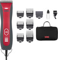 Kong 3-Speed Dog Clipper Grooming Kit – Stainless Steel Blade, Waterproof, LED Spotlight, 6 Guide Combs, 10-Foot Cord, Ergonomic Handle – Red/Gray, All Coat Types