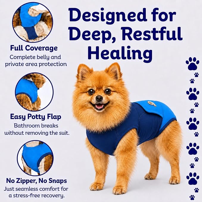 Surgi Snuggly Dog Surgery Recovery Suit – Dog Onesie for Post Surgery Recovery, Female Spay & Male Neuter – Surgical Suit for Dogs, E-Collar Cone Alternative, Double Blue - Medium Long, 16" - 19" (EC)