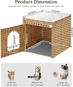 SETVSON Cat Litter Box Enclosure Furniture, Hidden Rattan PE House, Natural | Handwoven PE Rattan with One Bed Pad, Reversible Litter Mat, 2 S-Hooks, 18.5 x 20.5 x 19.1 Inches Spacious Cabinet