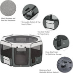 DONORO Dog Playpen Portable Pet Play Pens for Small Dog/Cat/Rabbit/Chicks, Cat Playpen Indoor/Outdoor with Carring Case, Removable Zipper Top and Bottom (Gray, Extra Large (55"x55"x30"), 8)