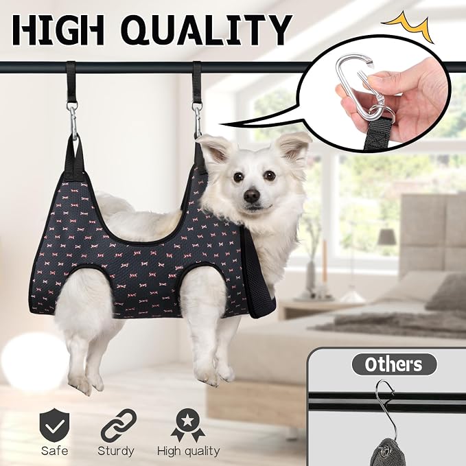 Supet Dog Grooming Hammock for Nail Trimming, Pet Grooming Hanging Harness | Restraint Dog Leashes Sling, Stress-Free Animal Holder Set for Clipping Nails, Ear & Eye Cleaning, Medicine(Black Currant,XS)