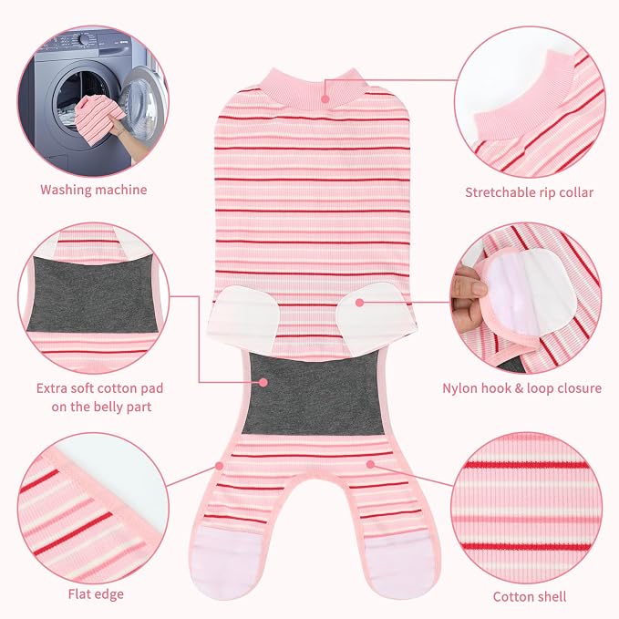 2 Packs Breathable Cotton Dog Recovery Suit for After Neuter Spay Abdominal Wounds Protector, Professional Anti-Licking Onesies for Male Female Pets Surgery Bandages, 2XL Textured Pinky White
