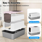 RIZZARI Stainless Enclosed Litter Box: with Scoop & Odor Control | 304 Stainless Basin / Wide Top Opening / Privacy Enclosure / Top & Swing Dual Entry / Anti-Leakage Raised Rim