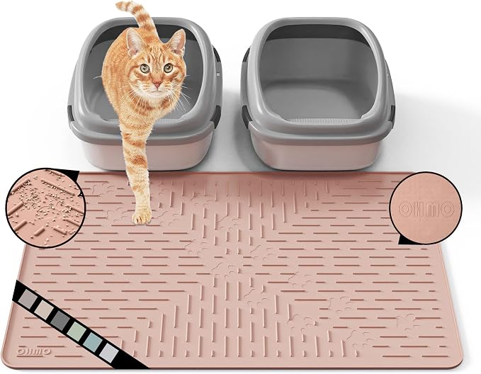 Large Cat Litter Mat, 31.5x23.6 Silicone Trapping Mat Coral | for Kitty Litter Box, Easy Clean, BPA Free Rubber, Center Litter Collection, Easy Pour-Back, Waterproof, Odor-Resistant