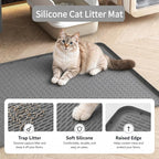 Cat Litter Mat 40"x28", Silicone Waterproof Litter Box Mat, Non-Slip Litter Trapping Mat for Cats, Easy Clean Foldable, Dark Gray