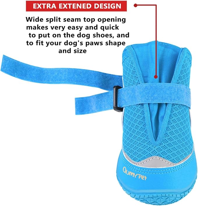QUMY Dog Shoes for Large Medium Dog Boots & Paw Protectors for Hot Pavement | Summer Heat Protection, Mesh Breathable Nonslip Dog Booties for Hardwood Floors Indoor, Outside Walking Running Hiking Blue