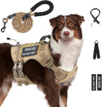 No Pull Tactical Dog Harness for Large Dogs, Service Dog Vest, XL, Brown | Tactical Dog Vest Harness and Leash Set, Adjustable Military Service Dog Harness with Handle for Medium Large Dogs