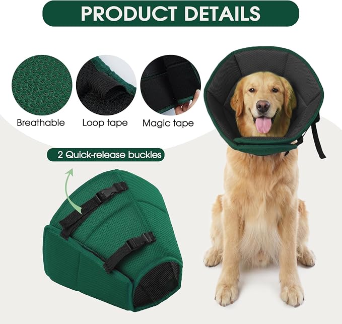 Dog Cone Collar After Surgery for Medium Dogs, Adjustable Soft Recovery Cone for Dogs to Stop Licking Biting, Comfortable Pet Elizabethan Alternative for Wound Healing