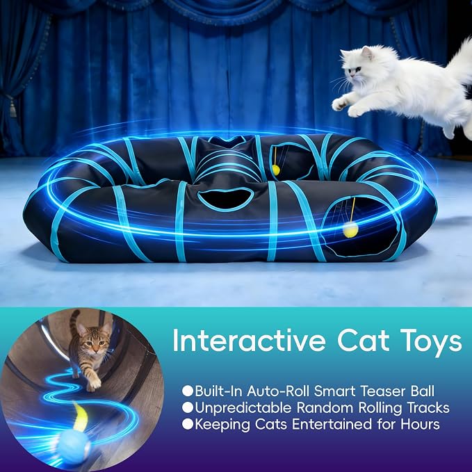 Automatic Cat Toy, Motion Activated Interactive Cat Toy Ball with Cat Tunnel, Hide and Seek Puzzle Game for Indoor Cats Kittens, Interactive Cat Toy to Relieve Boredom