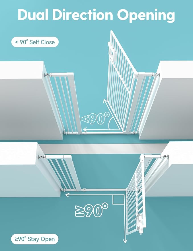No Pawblems 55" Extra Tall Pet Gate, 29"-43" Wide Dog Gate Indoor, White | NO Drilling Pressure Mounted, One-handed Operation, 1.37" Pet-Safe Gap, Auto Close Cat Gate for Doorway Hallway, Dual-Lock