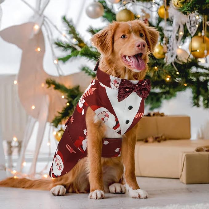 Kuoser Dog Tuxedo, Dog Suit and Bandana Set, Dogs Costume with D-Ring | Formal Dog Outfit with Detachable Bowtie Collar for Wedding, Birthday, Party, Christmas, Halloween, Christmas 2XL