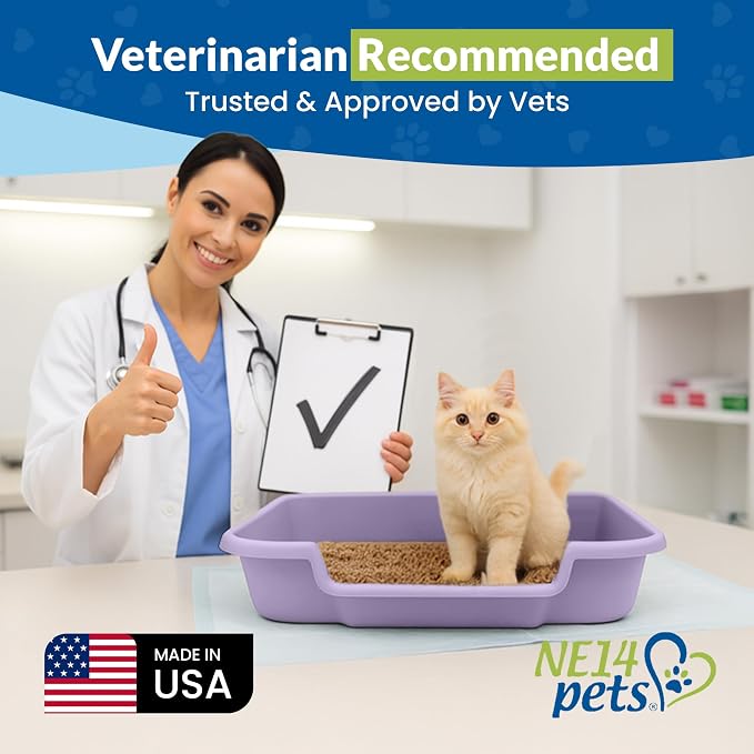 KittyGohere Senior Cat Litter Box Large with Scoop, 2 Pack Lavender | Open Top Low Entrance Kitty Litter Box With Long-handle Jumbo Scoop, Lightweight Low Entry Litters Box, Durable, Made in USA
